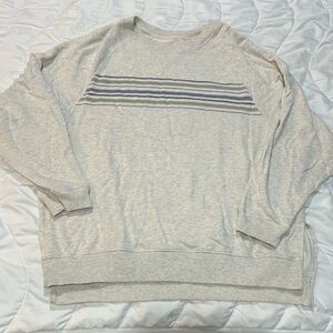 American Eagle Outfitters Women’s Light Gray Striped Crewneck Sweater